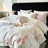 Premium 1000TC Egyptian Cotton Luxury Butterfly Embroidery Bedding Set Duvet Cover Flat/Fitted Bed Sheet Pillowcases 4Pcs