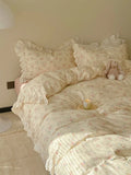 Romantic Spring Pink Cry Floral Cotton Double Layered Four Piece Bedding Set Gentle Aosphere Girl's Lace Trim Bedding