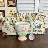 Hand-Painted Underglaze Cerc Mugs Cute Relief Design Birthday Gift for Women Couples Water Cups High Aesthetic Value