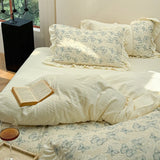 High Quality Bedding Set Type A Washed Cotton Butterfly Bed Sheets And Fitted Sheet  Ancient Rhyme Butterfly Sound  Duvet Cover