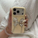Fresh Color Luxury 3D Silver Rhinestone Lace Bow Yellow Phone Case for iPhone 17 16 15 Pro Max Shockproof Back Cover