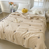 Embroidery Quilt Fluffy Soft Comfort Washed Cotton Embroidery Thin Quilt Machine Washable Blanket Dormitory Single Summer Quilt