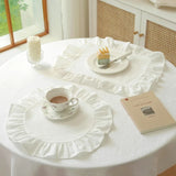 6Pcs 100% Cotton Scalloped Round Placemat with Washable Ruffle Table Mats Kitchen for Dining Holiday Gatherings Decor