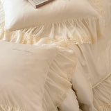 Large Lace Edge Embroidery Bedding Set 1000TC Lyocell Cotton Soft Silky Duvet Cover Set Bed Sheet/Fitted Sheet Pillowcases 4Pcs