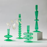 Modern Glass Candle Holders Home Decor Green Glass Vase Table Candlelight Holder Creative Decoration Ornaments Room Decor