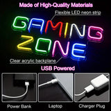 LED Gaming Zone Neon Sign Multicolor USB Powered Wall Light Gamer Room Decor Man Cave Game Bar Bedroom Streamer Aesthetic Hanging Lamp