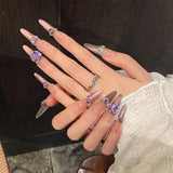 10pcs Pink Purple Gradient Handmade Press On Nails French Cat's Eye Diamond False Nails Fashion Almond Blush Gentle Fake Nails