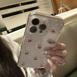 Cute Epoxy Cherry Glitter Clear Phone Case For iPhone 16 15 14 13 12 Pro Max Luxury Sequins Glitter Back Cover Women Girl