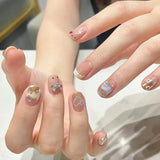 10Pcs Handmade Press On Nails Full Cover Cat Eye Bow Tie Heart Pearl Shiny Short Ballet False Nails Wearable Manicure Nail Tips