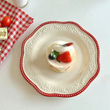 8.5in Flower Embossing Fruits Dessert Plate Ceramic Bread Candy Snacks Dishes Home Party Salad Steak Plates Chic Decor Tableware