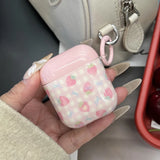 Sweet Pink Strawberry Grid  Pattern Cute Transparent Fruit Pendant Earphone Protection Case For AirPods 1 2 3 4 Pro 2 Soft Cover