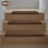13-Piece Non-Slip Stair Treads for Wooden Steps, 55x20cm Indoor Staircase Carpet Mats, Anti-Skid Floor Step Pads & Rug Grippers
