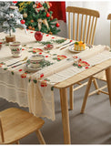 American-style Christmas Tablecloth with Bell Embroidery Anti-slip for Lace Decorating Living Coffee Room Table Dining Table Mat