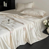 60S Lyocell Bamboo Fiber Flower Embroidery Summer Quilt Bedding Set Soft Silky Thin Comforter Blanket With Bed Sheet Pillowcases