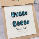10Pcs Pure Color Handmade Short False Nail with Glue Press On Nails Full Cover French Round Head Manicure Wearable Nail Tips Art