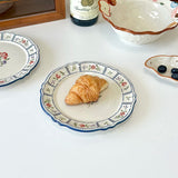 French Printed Ceramic Plate Vintage Household Serving Plates High-end Western Style Pasta Disc Exquisite Patchwork Tableware