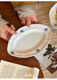 Swallow Oval Plates High-end Household Ceramic Serving Plate Ins White Breakfast Tray Retro Afternoon Tea Dessert Tableware