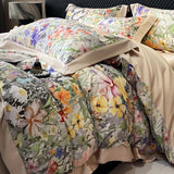 Nordic Bedding Sets Egyptian Cotton Floral Flat Bed Sheet Set Pillowcases Skin-Friendly Breathable Queen King Size Bed Linen Set