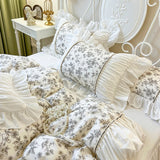 100% Cotton Princess Bedding Sets Luxury Rose Flowers Printing Ruffles Duvet Cover Set Bed Skirt Bedspread Pillowcases 4/6Pcs