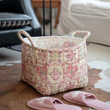 Vintage Floral Plaid Storage Basket Snacks Sundries Large Capacity Dirty Clothes Toy Storage Basket Foldable Storage Bag