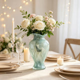Nordic Style Ruffled Mouth Glass Flower Vase Transparent Light Green Vase for Wedding Centerpiece Home Decor Gift