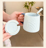 Nordic Style Solid Ceramic Cup Creative Wood Grain Handgrip Cups Household Cute Breakfast Milk Mug Fashion Office Coffee Mugs