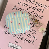 Gentle pink apple blue stripe earphone case for Apple airpods1/2/3/4 generation airpods pro2 generation silicone soft cute case