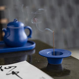 Klein Blue Ceramic Incense Burner Red Calming Aroma Base Storage Round Plate Portable Travelling Accessories Home Office Decor
