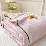 Summer Thin Quilt Ins Girl Bow Seersucker Washed Cotton Summer Quilt Single Dormitory Air Conditioner Blanket Machine Washable
