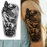 1 Sheet Compass Family Temporary Tattoos For Women Men Adults Flower Tribal Maori Totem Tattoo Sleeve Waterproof Temp Stickers