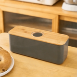 Cutting Board Lid Bread Box With Wooden Lid Bamboo Lid Rectangular Shape Bread Storage Bin Space Saving Spacious Container