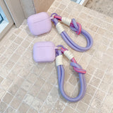 Lovely Lavender Purple Matte Silicone Earphone Case Weave Anti-Loss Lanyard For Apple AirPods 1 2 3 4 Pro 2 Soft Protection Cove