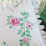 French Throw Pillowcase Spring/Summer Green Retro Pink Rose Home Decorative Pillows for Sofa Headrest Cushion Lace Pillow Cover