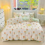 100% Cotton Bedding Set Soft Skin-friendly Four Piece Set Single Couple Flower Printed Comforter Duvet Cover Set for Adults Kids