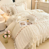 Lace Bedding Set for Girl Ruffle Brushed Soft Microfiber Princess Style Queen Duvet Cover Set Bed Sheet Pillowcases Home Textile