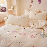 Pink Bedding Sets Solid Color Washed Cotton Home Girls Bedroom Decor Duvet Cover Pillowcase Bedspread Embroidery Four Piece Set