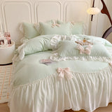 Korean Princess Style Bedding Sets Ruffle Lace Bow Quilt Cover Romantic Bedclothes Decor Woman Girls Bedroom/ Bedding Set