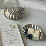 Stainless Steel Plate, Shell Striped Wave Tableware Plate Dish Plate Metal Cheese Plate Tableware Storage Jewelry Plate Table De