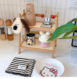 Double Layer Wooden Desktop Display Storage Rack Kitchen Cabinet Holders Spice Racks Storage Shelf for Kitchen Desktop Organizer