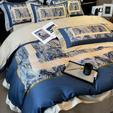 Nordic Bedding Sets Egyptian Cotton Floral Flat Bed Sheet Set Pillowcases Skin-Friendly Breathable Queen King Size Bed Linen Set