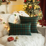 Christmas Plaid Cushion Cover Cotton Decorative Pillows for Sofa Bed Living Classic Green Red Throw Pillow Cover Home Decor Gift