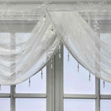 White Lace Flowers Sheer Wavy Valance Curtain Luxury Beaded Floral Waterfall Scallop Curtain for Living Room Bay Window Drapes