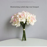 5Heads Curled Edge Rose Bouquet Real Touch Artificial Flowers Rose Wedding Bridal Bouquet Party Festival Home Decor Fake Flowers
