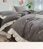 Princess Style Bedding Sets INS Ruffle Lace Bow Quilt Cover Home Romantic Bedclothes Decor Woman Girls Bedroom Duvet Cover 4pcs