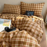 INS Girls Retro Bedding Sets New British Style Bed Sheet Set Women Plaid Queen Size Duvet Cover Sets With Pillowcases