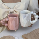 Large Capacity Ceramic Coffee Milk Cocoa Mug Gourd Bead Handle Home Bar Beer Cocktail Glass INS Decor Party Buffet Drinking Cup