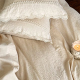 20% Linen And 80% Cotton Vintage French Jacquard Lace Embroidery Bedding Set Duvet Cover Flat/Fitted Bed Sheet Pillowcases 4Pcs