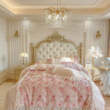 Luxury Princess Style 100% Cotton Bedding Set Floral Jacquard Lace Ruffles Duvet Cover Bed Sheet/Fitted Sheet Pillowcases 4Pcs