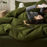 Ins Style Solid Color Waffle Cotton Duvet Cover Set Bed Sheet Four Piece Set High Beauty Quilt Sheet Bed Sheet Bedding Set