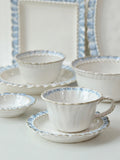 European-Style Court Ceramic Lace Staple Plate, Simple Blue Breakfast Mug, Underglaze Coffee Mug, Home Tableware Set